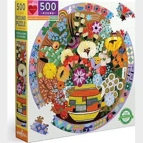 Eeboo - Rundt Puslespil 500 Brikker - Purple Bird And Flowers