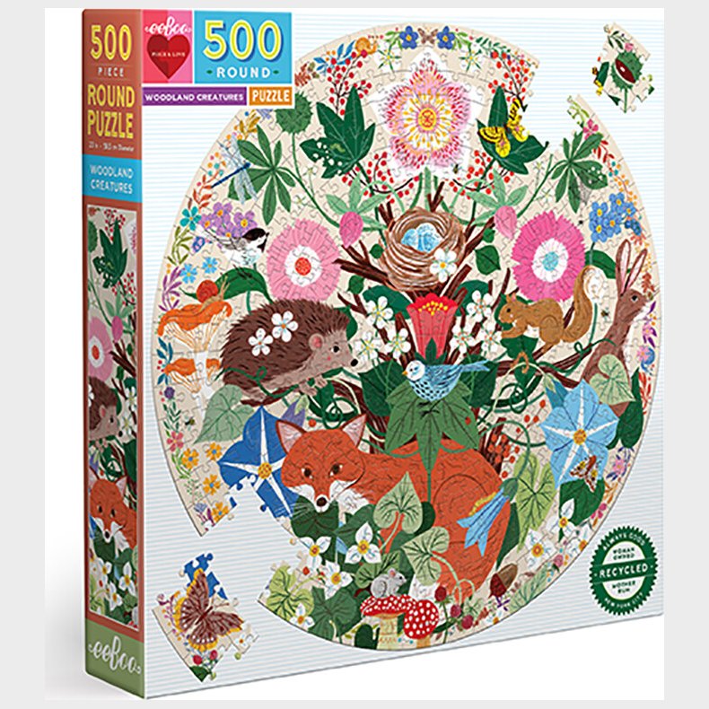 Eeboo - Rundt Puslespil 500 Brikker - Woodland Creatures