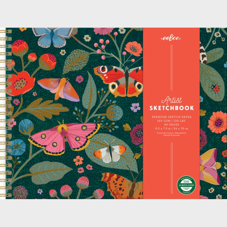 Eeboo - Skitsebog Med Spiralryg - Sommerfugle Og Blomster
