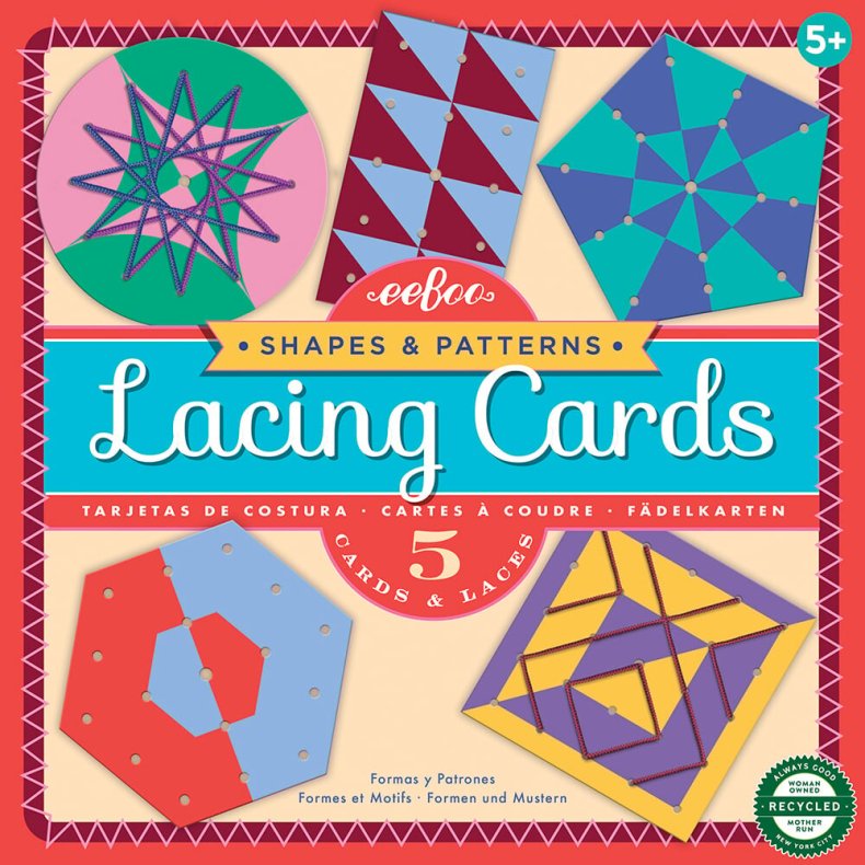 Eeboo - Lacing Cards - Snrekort Med Farver Og Mnstre