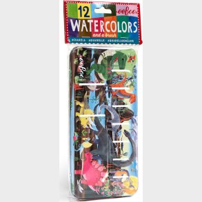 Eeboo - Vandfarve St Med Pensel - Dinosaur - 12 Farver