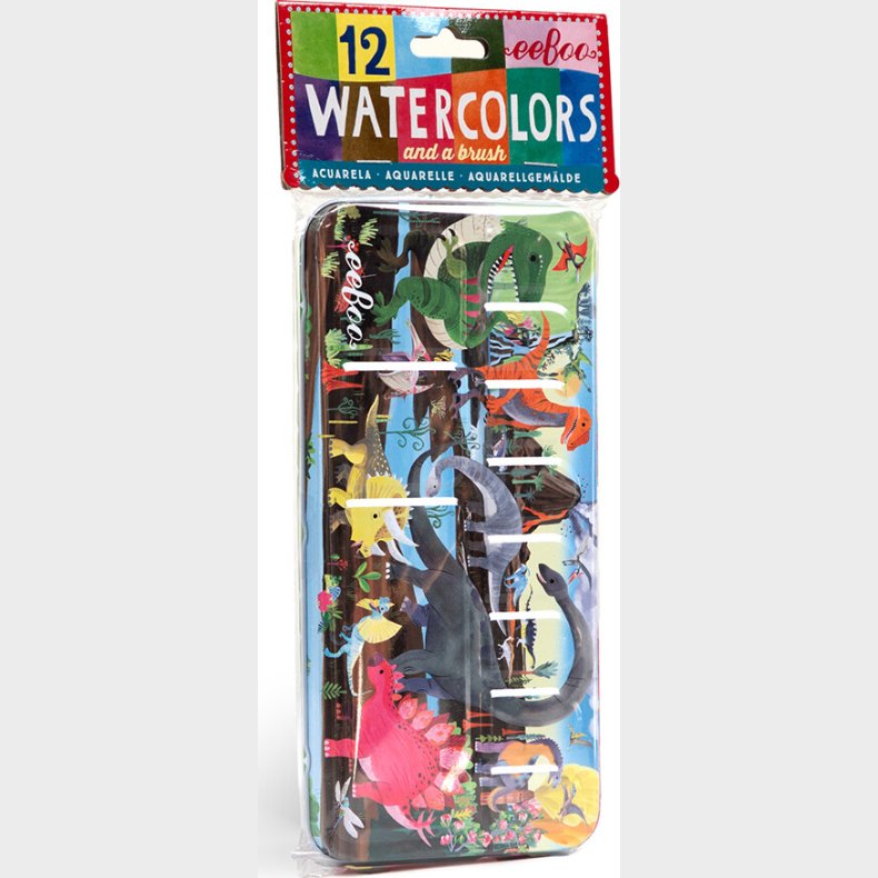 Eeboo - Vandfarve St Med Pensel - Dinosaur - 12 Farver