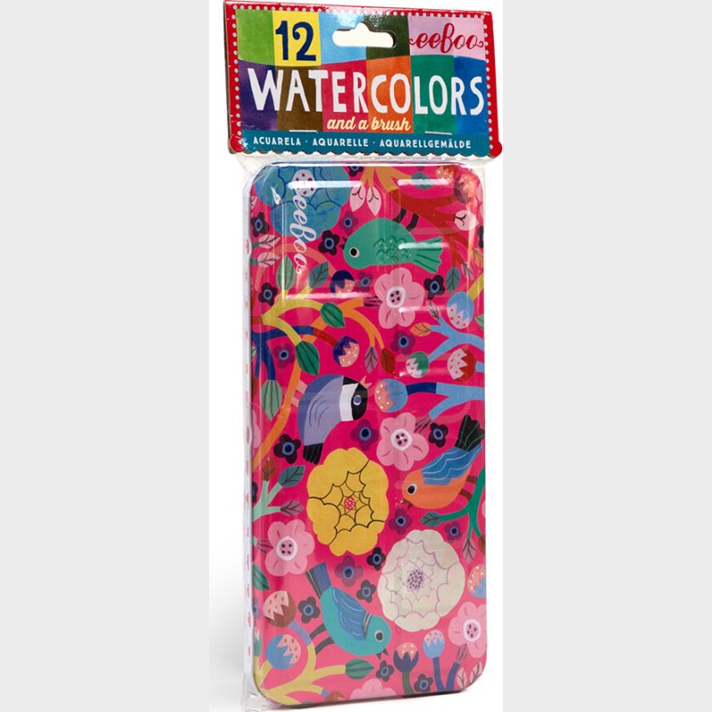 Eeboo - Vandfarve St Med Pensel - Fugle - 12 Farver