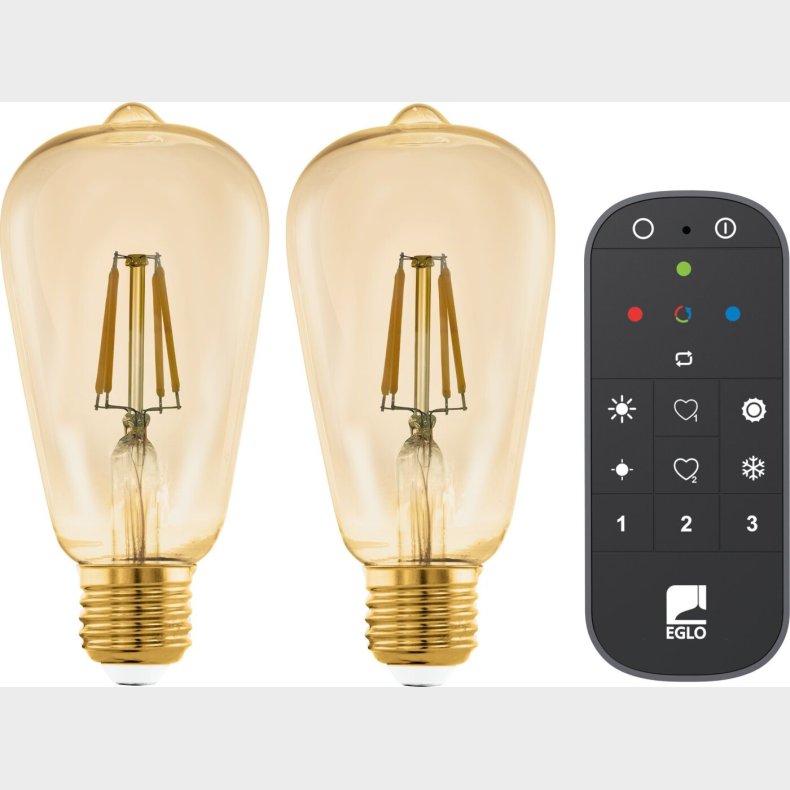 Eglo - E27 Prer Med Fjernbetjening - Led - St64 Amber - Varm Hvid - Zigbee Bt - 2 Stk.