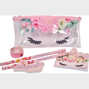 Enhjrning Penalhus Med Indhold - Lyserd