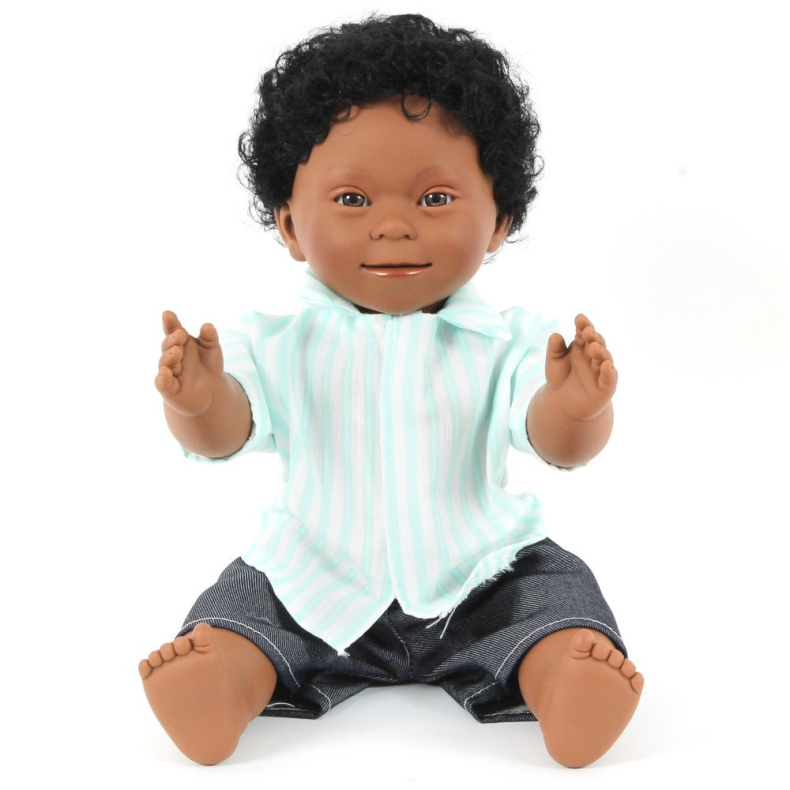 Miniland | Dukke m. Downs syndrom - Dreng, sort h�r, 40 cm