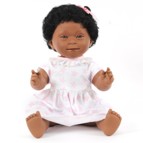 Miniland | Dukke m. Downs syndrom - Pige, sort h�r, 40 cm