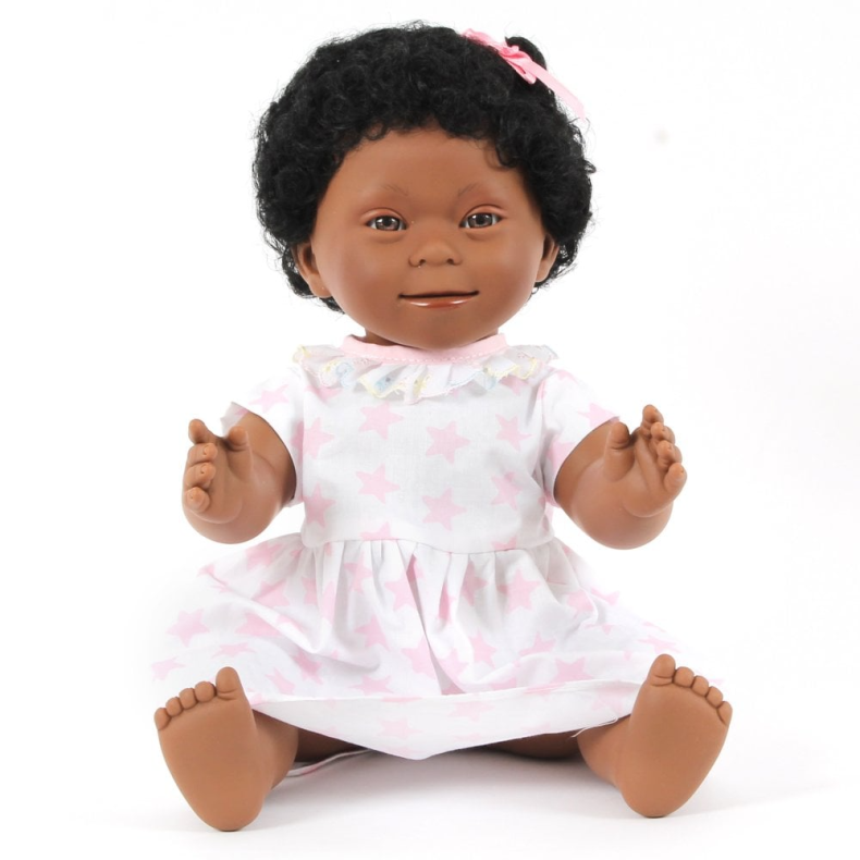 Miniland | Dukke m. Downs syndrom - Pige, sort h�r, 40 cm