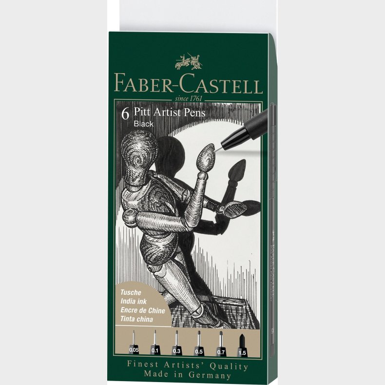 Faber-castell - Pitt Artist Pens Tegnes�t - 6 Stk - Sort