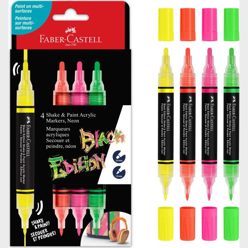 Faber-castell - Black Edition Shake & Paint Akryltuscher St Med 4 (neonfarver)