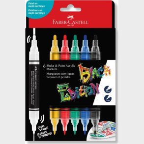 Faber-castell - Shake & Paint Akryltusser - 6 Stk - Klassiske Farver