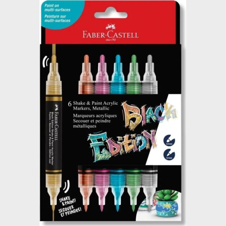 Faber-castell - Black Edition Shake & Paint Akryltuscher St Med 6 (metalfarver)