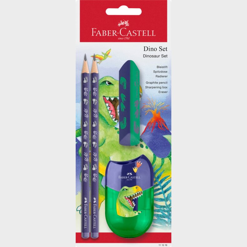 Faber-castell - Blyant St Med Tilbehr - 4 Dele - Dinosaur