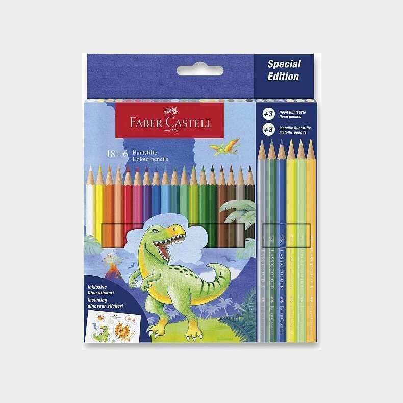 Faber-castell - Classic Farveblyanter Dinosaur, Papske Med 24 Stk