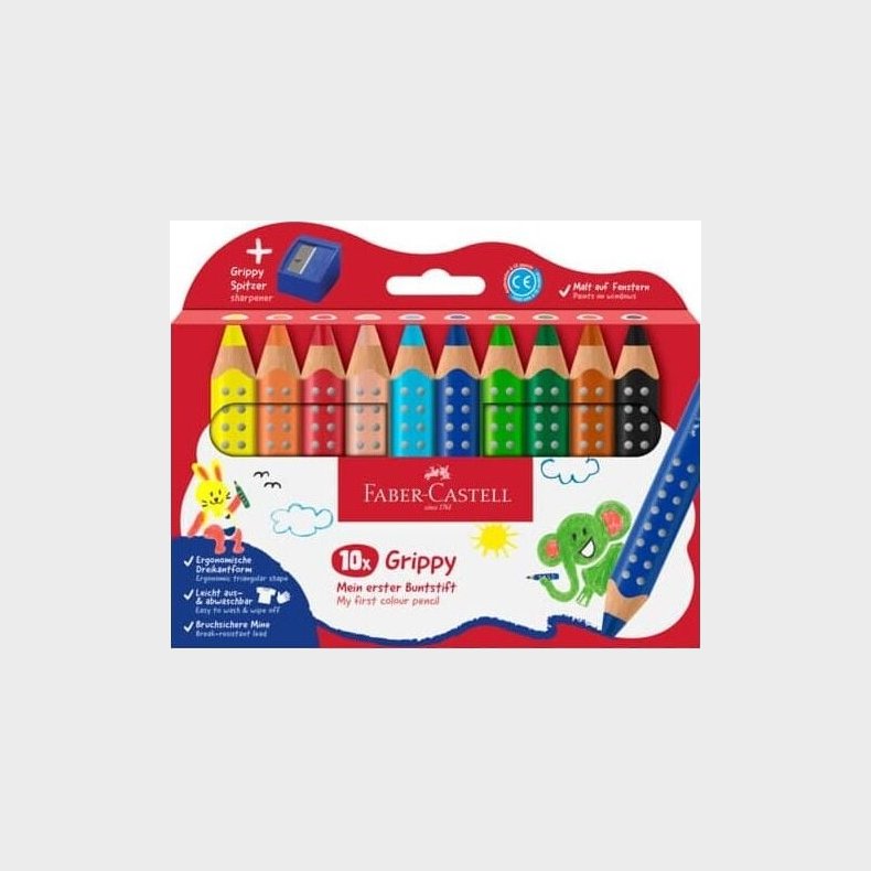 Faber-castell - Farveblyanter Grippy St Med 10 Stk Og Spidser