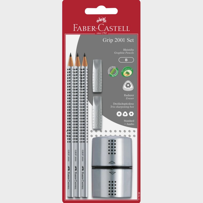 Faber-castell - Grip 2001 S�t - Inkl. 3 Grafitblyanter - S�lv
