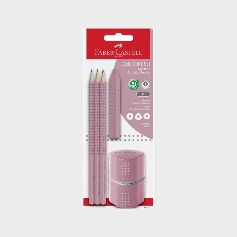 Faber-castell - Grip 2001 St - Inkl. 3 Grafitblyanter - Rose
