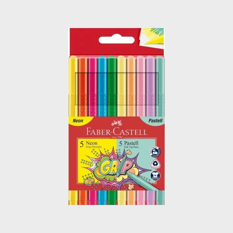 Faber-castell - Grip Tusser S�t - Neon Og Pastel - 10 Stk.