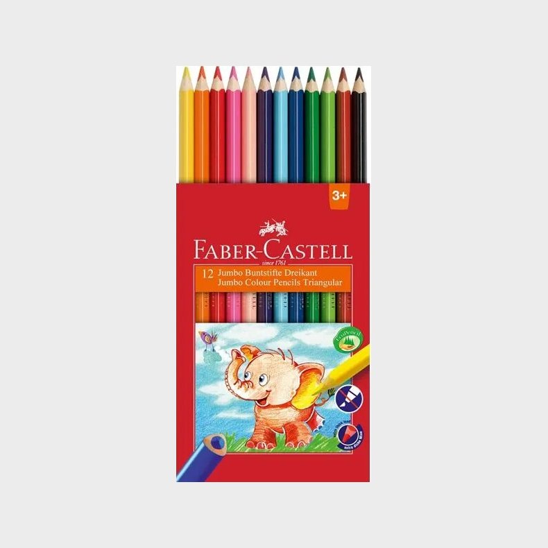 Faber-castell - Jumbo Colour Pencils - Trekantede Farveblyanter - 12 Stk.