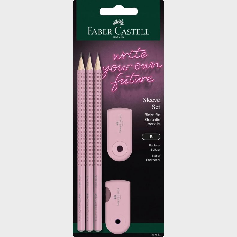 Faber-castell - 3 Blyanter, Viskelder Og Spidser St - Rosa