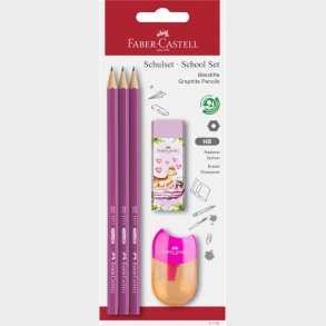 Faber-castell - 3 Blyanter, Viskelder Og Blyantspidser - Pink