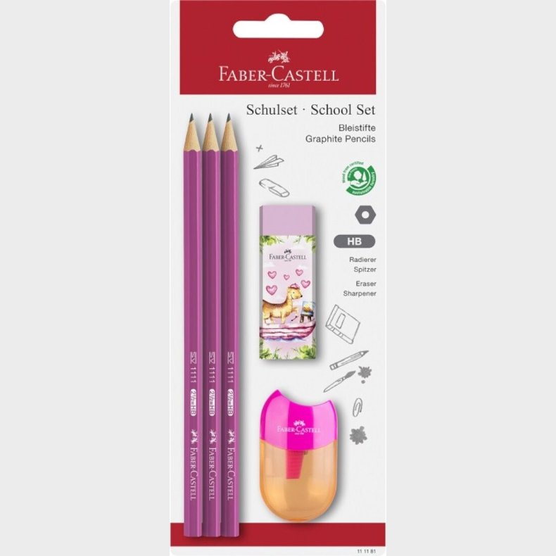 Faber-castell - 3 Blyanter, Viskelder Og Blyantspidser - Pink