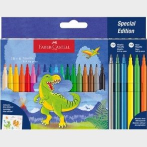 Faber-castell - Tuscher Dinosaur 18 + 6 Med Klistermrker