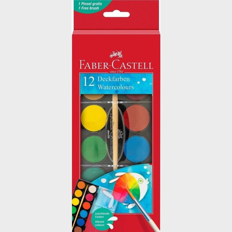 Faber-castell - Vandfarve S�t Inkl. Pensel - 12 Store Farver