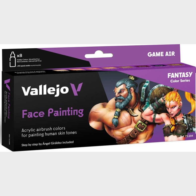 Vallejo - Face Painting - Akryl Airbrush Farver St 8x18 Ml - 72204