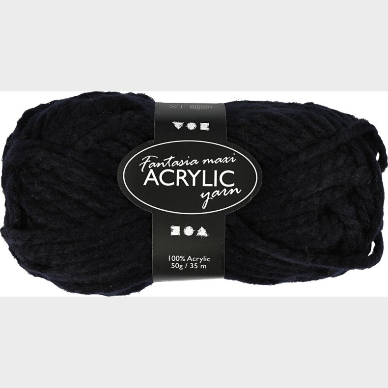Akrylgarn - L 35 M - Maxi - Sort - 50 G