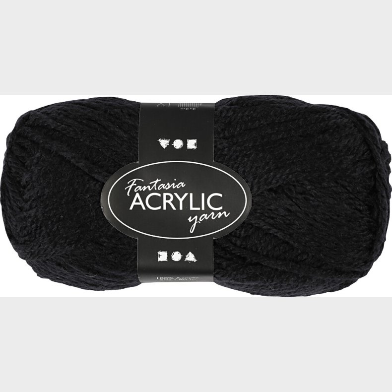 Akrylgarn - L 80 M - Sort - 50 G