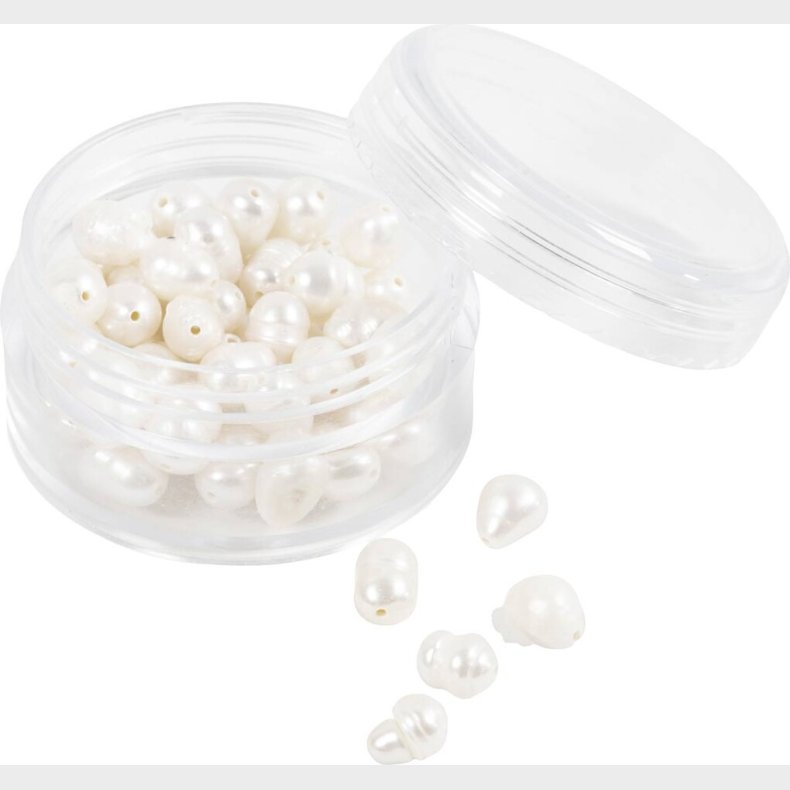 Ferskvandsperler - Gennemboret P Tvrs -  4-6 Mm - Hulstr. 1 Mm - Perlemor - 55stk.