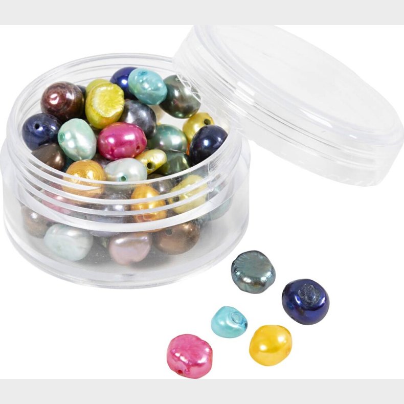 Ferskvandsperler -  5-6 Mm - Hulstr. 0,5 Mm - Perlemorsfarver - 60stk.