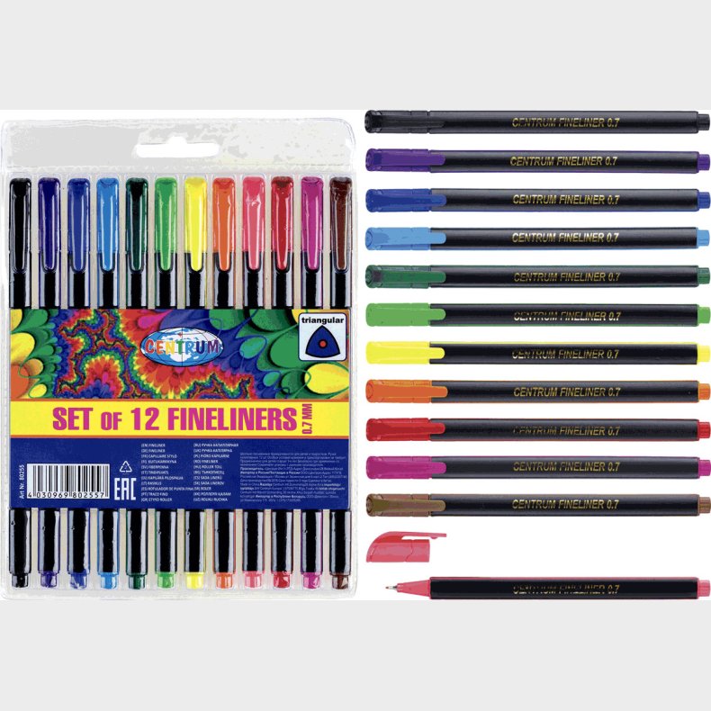 Fiberpen - 12 Stk Assorterede Trekantede - Centrum