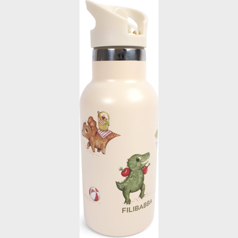 Filibabba - Drikkedunk Til Brn - Rustfrit Stl - Dino Strand - Beige