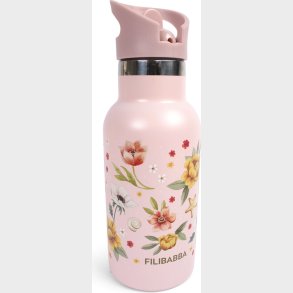 Filibabba - Drikkedunk Til Brn - Rustfrit Stl - Blomster Strand - Pink