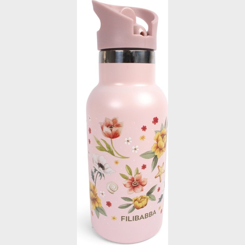 Filibabba - Drikkedunk Til Brn - Rustfrit Stl - Blomster Strand - Pink