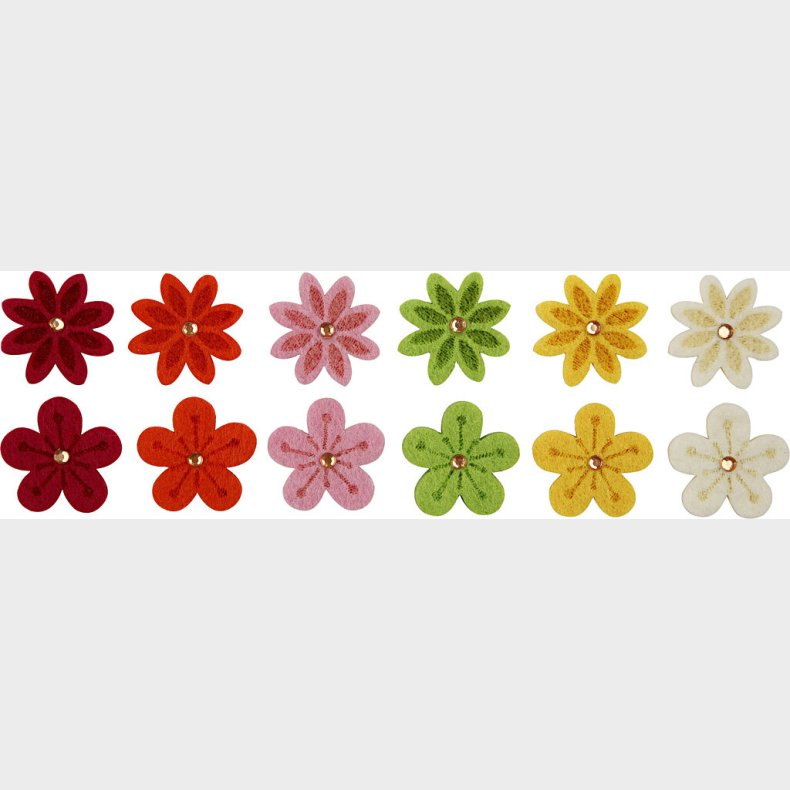 Filtblomster M. Rhinsten -  30 Mm - Tykkelse 2,5 Mm - 12 Stk.