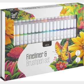 Fineliner Og Penseltush I Gaveske - 40 St