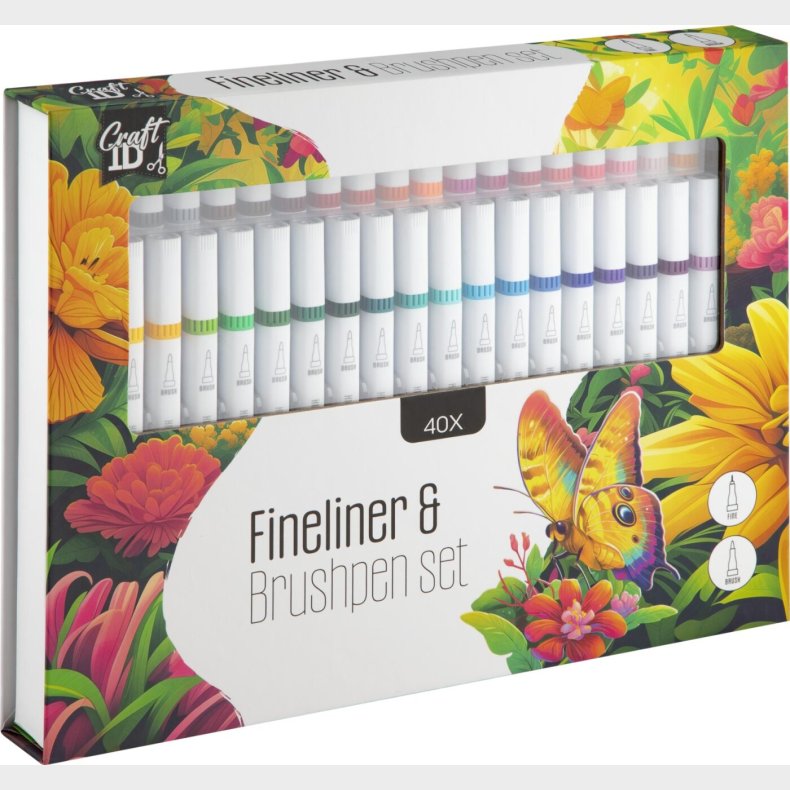 Fineliner Og Penseltush I Gaveske - 40 St