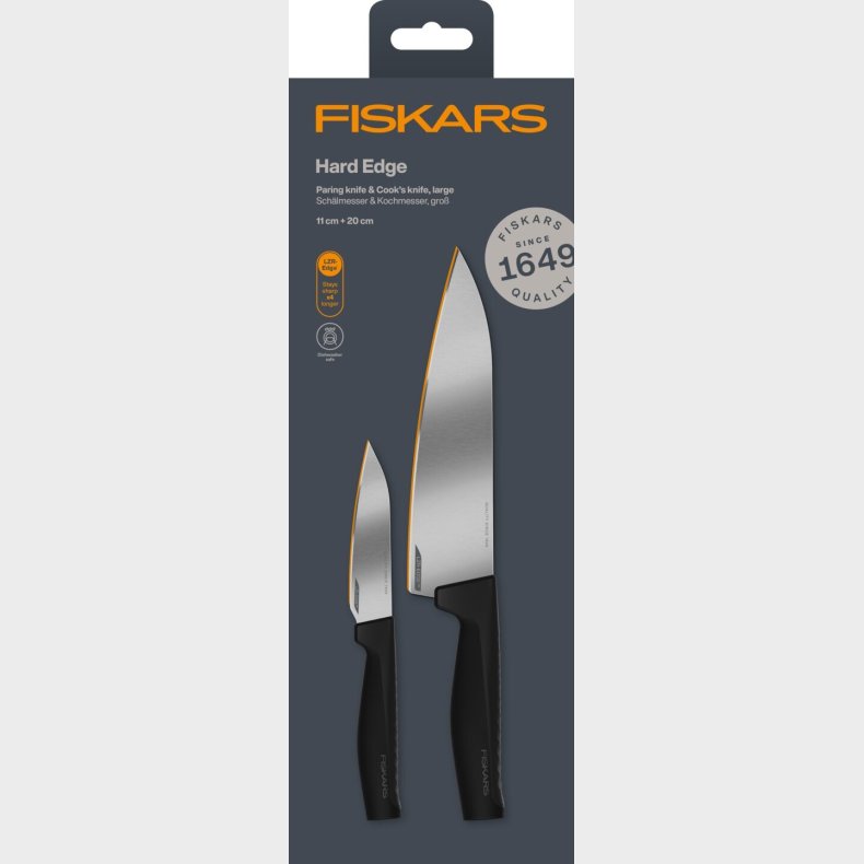 Fiskars - Hard Edge Knivst - Kokkekniv 20 Cm + Grntsagskniv 11 Cm