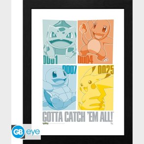 Framed Print Pikachu & Kanto Starters - 30.5 X 40.6 Cm
