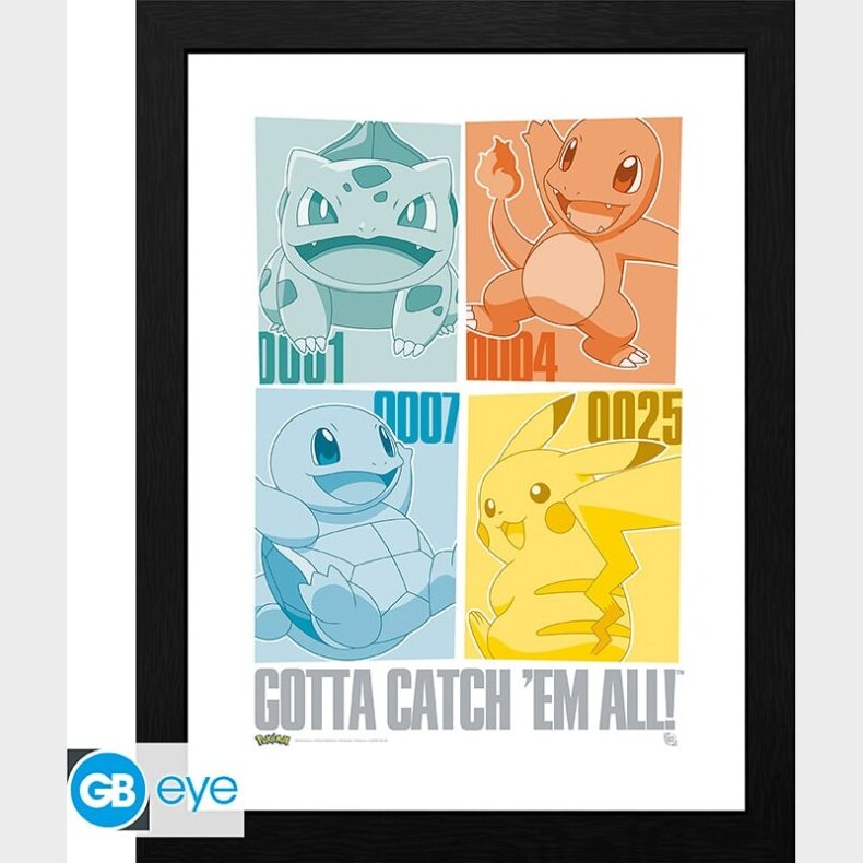 Framed Print Pikachu & Kanto Starters - 30.5 X 40.6 Cm