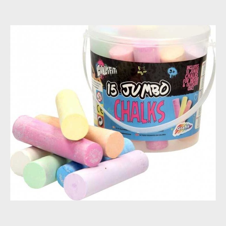 Grafix - Store Jumbo Gadekridt I Spand - Chalkfiti - 15 Stk.
