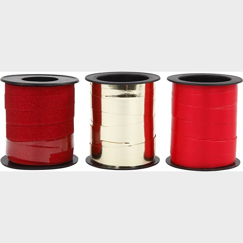 Gavebnd - Guld - Rd - Rd Glitter - B 10 Mm - 3x15 M