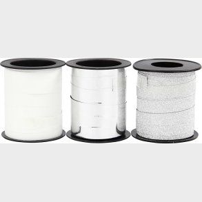 Gavebnd - Slv Glitter - Slv - Hvid - B 10 Mm - 3x15 M