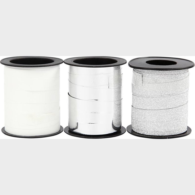 Gavebnd - Slv Glitter - Slv - Hvid - B 10 Mm - 3x15 M