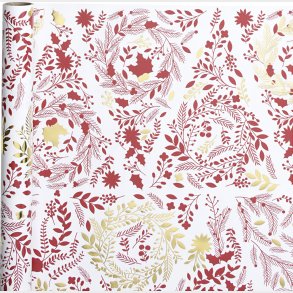 Gavepapir - Juletrer - Guld Rd Hvid - B 50 Cm - 80 G - 3 M