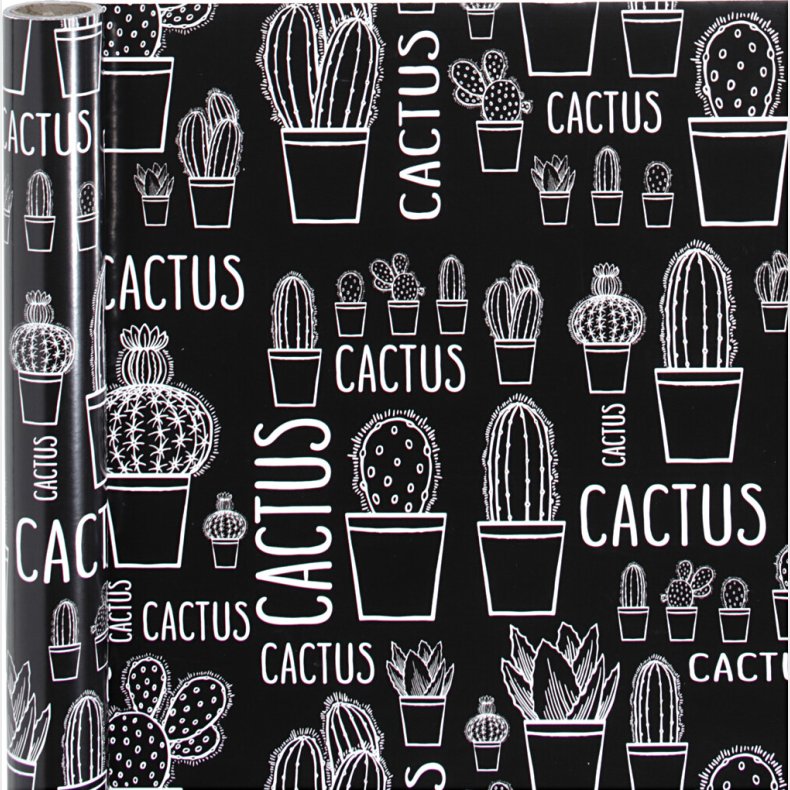 Gavepapir - Kaktus - Sort Hvid - B 50 Cm - 80 G - 5 M