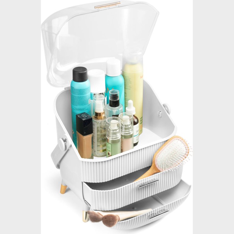 Gillian Jones - Makeup Organizer Med Hndtag Og 2 Skuffer - Hvid - Stor